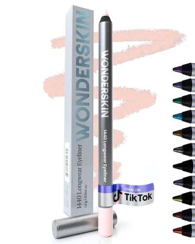 Vista 16 de Wonderskin Lápiz delineador de ojos, 1440 de larga duración con purpurina azul, impermeable, afilable y a prueba de manchas (azul ostra)