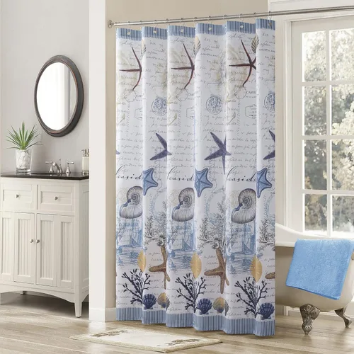 Vista 12 de Ganchos decorativos de aviación para cortina de ducha, 5 bolas de anillo de rodillo, ganchos diseñados para cortinas de baño, juego de 12