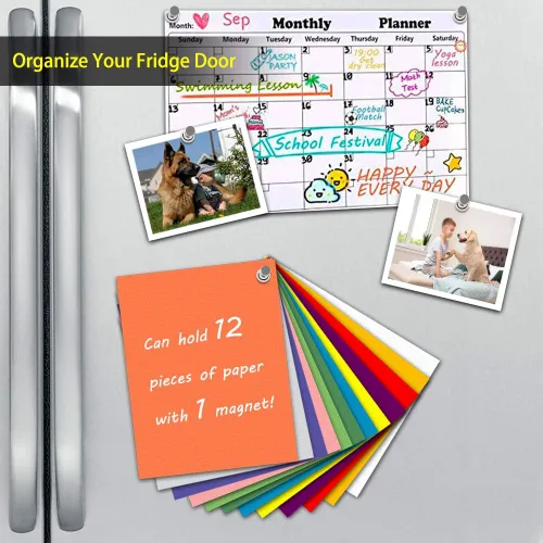 Vista 2 de Pasadores magnéticos para imanes de refrigerador, 16 piezas de níquel cepillado para oficina, pizarra, imanes de mapa