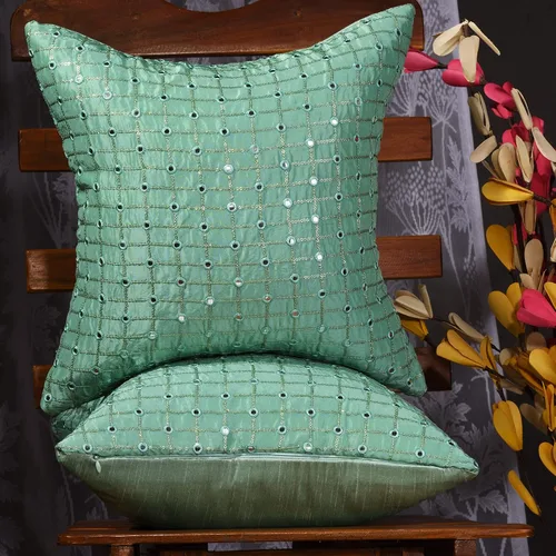 Vista 18 de Juego de 2 almohadas doradas de 18 x 18 pulgadas, almohadas decorativas para sofá, fundas de almohada bordadas, fundas de almohada doradas mostaza