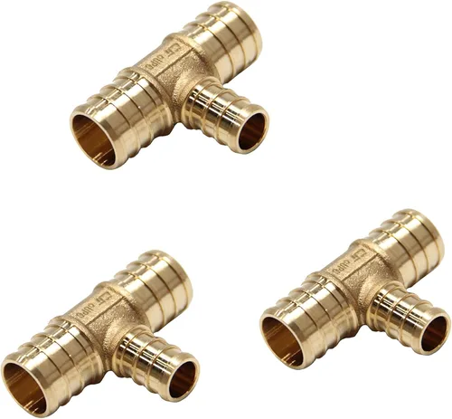 Vista 15 de Paquete de 2 accesorios de engarce de latón reductor Pex de 3/4 pulgadas x 3/4 pulgadas x 1/2 pulgadas, ASTM F1807, (PEX1807077-2PCS)