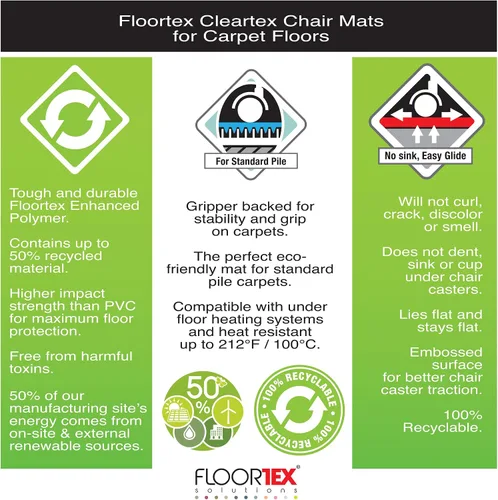 Vista 10 de Floortex Alfombrilla de polímero mejorado reciclado para silla de 48" x 60" para alfombras de pelo estándar