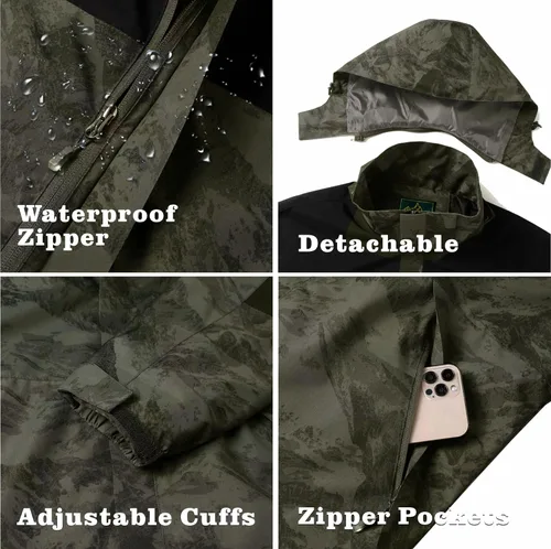 Vista 19 de GIISAM Chaqueta de lluvia para hombre, impermeable, ligera, para exteriores, rompevientos con capucha