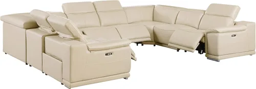 Vista 410 de BlackJack Furniture Venice - Sofá modular de cuero italiano de grano superior de 5 piezas con 3 reclinables eléctricos, reposacabezas ajustable
