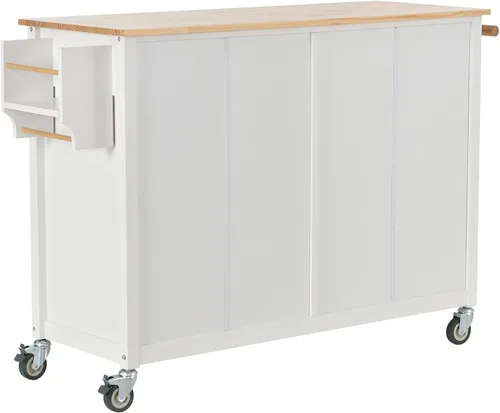 Vista 101 de LUMISOL Carrito de isla de cocina con ruedas de bloqueo con 2 cajones y 4 gabinetes, isla de cocina rodante con estantes ajustables, mesa de madera