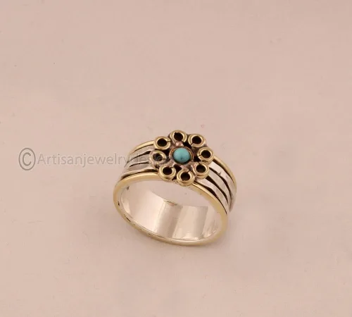 Vista 3 de 925 Spinner Silver Ring, Handmade Ring Women, Statement Spinner Ring, Fidget Spinner Ring, Minimalist Ring Silver, Natural Larimar Ring, Bohemian
