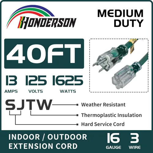 Vista 2 de Cable de extensión para exteriores iluminado de Navidad de 40 pies 163 Cable de extensión SJTW verde calibre 16 y 3 clavijas con enchufe a tierra