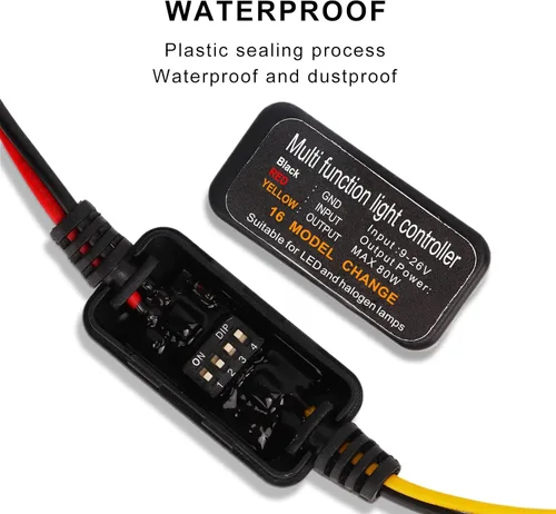 Vista 3 de Controlador estroboscópico de flash LED, 80 W universal DC9‑26 V, 16 modos estroboscópicos, luz de freno, intermitente, módulo estroboscópico de luz