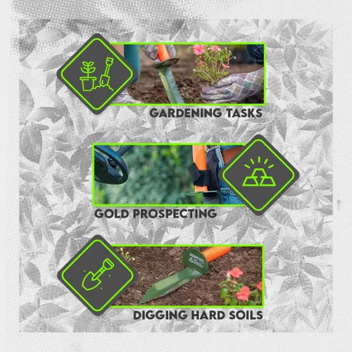 Vista 3 de SE Prospector's - Pala compacta para excavadora de bordes dentados para jardinería, prospección y detección de metal u oro, incluye funda