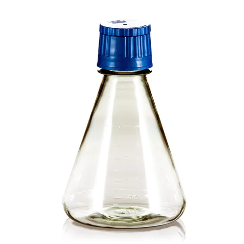 Vista 3 de Frasco de cultivo Erlenmeyer de PC autoclavable, 4.2 fl oz, base deflectada, caja de 144