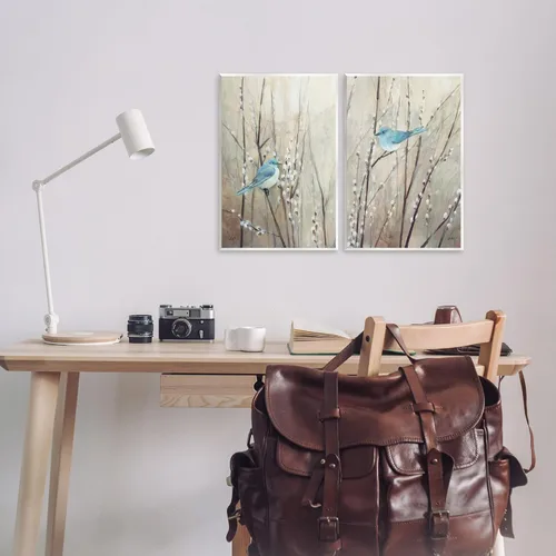 Vista 2 de Stupell Industries 'Peaceful Perched Blue Birds', 2pc Wall Plaque Art Set, 13 x 19 Inches, Easy to Hang and Sturdy, Made in USA, by Julia Purinton