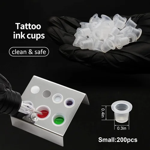 Vista 2 de Autdor Tapas de tinta pequeñas – 200 piezas de vasos de pigmento de tatuaje, vasos desechables de tinta de tatuaje para Microblading, maquillaje