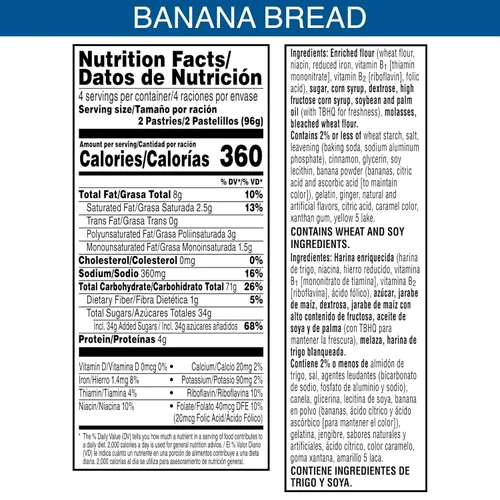 Vista 2 de Pop-Tarts - Tostadas, alimentos para el desayuno, bocadillos para niños, pan de plátano glaseado (96 Pop-Tarts)