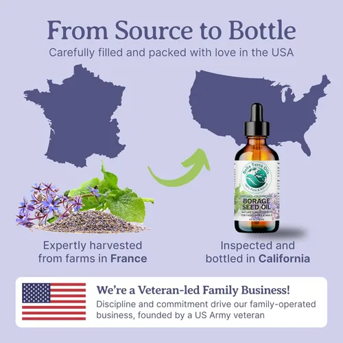 Vista 7 de 4 onzas de aceite de semilla de borraja Bella Terra Oils 100 % puro. Presión en frío, sin refinar, libre de PA, orgánico