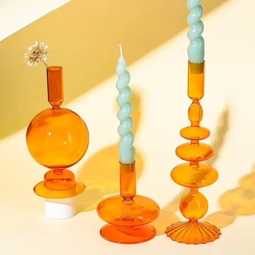 Vista 7 de Rtteri - 3 portavelas de vidrio elegantes con diseño ondulado para bodas, cumpleaños, fiestas, Navidad, Halloween, decoración del hogar, para Marrón