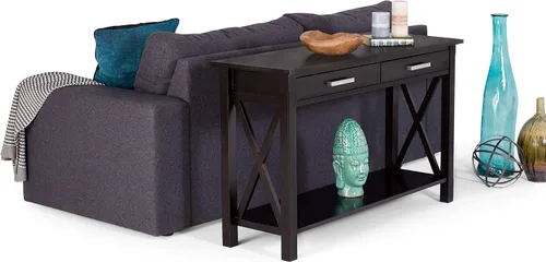 Vista 117 de Simpli Home Kitchener mesa de centro, color nogal oscuro, Pino, Distressed Grey