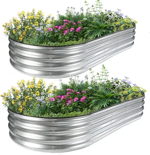 Vista 10 de JERIA Cama de Jardín Elevada, Galvanizada Elevada 2 PCS 2×2×1ft Cajas de Plantación para Exteriores con Fácil Montaje, Cama de Jardín Redonda