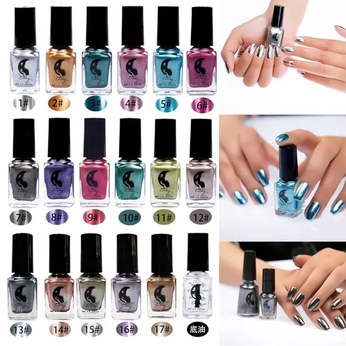 Vista 3 de Esmalte de uñas metálico azul, laca brillante de metal con espejo, larga duración y secado rápido (03, 0.20 oz)