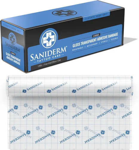 Vista 12 de Saniderm Vendaje Original para Cuidado Posterior de Tatuajes (Rollo Pequeño, 4 pulgadas x 8 yardas)