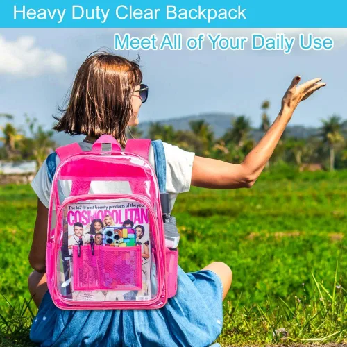 Vista 7 de AGSDON Mochila transparente, resistente bolsa transparente para libros, mochilas de PVC transparente para mujeres y hombres