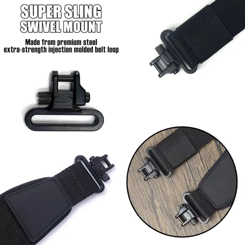 Vista 5 de HUNTPAL Two Point Shotgun Sling with Quick-Grab Handle and 3 Shotgun Shell Holders, Tactical Sling with Quick Adjustment Slider and Swivels