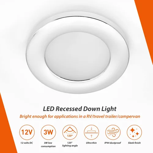 Vista 3 de Dream Lighting - Lámparas LED empotradas para techo de RV 12V - Iluminación interior para remolque, bote, luz cenital de color blanco cálido, 3W