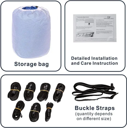 Vista 8 de Explore Land Funda impermeable remolcable para lanchas que se adapta a 14 pies a 16 pies de largo de hasta 76 pulgadas de ancho V-Hull Tri-Hull