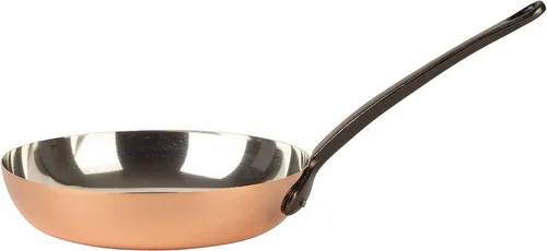 Vista 6 de Sartén de cobre estañado con mango de hierro fundido Sartén tradicional de cobre macizo con revestimiento de estaño Sartén fabricada en Francia