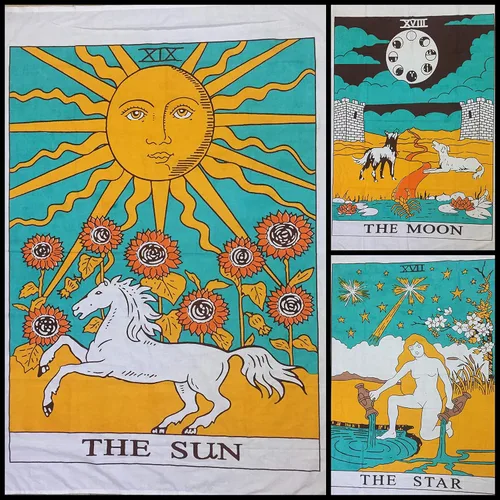 Vista 4 de Indian Consigners - Tapiz de cartas de tarot coloridas, pósteres pequeños de algodón, Europa medieval (100 CM x 75 CM) (Muerte)