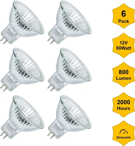 Vista 3 de 6 bombillas halógenas MR16 12 V 50 W EXN de alto rendimiento 800LM base de pines GU5.3 pines, ángulo de haz de 2 pulgadas 38°, cubierta de vidrio