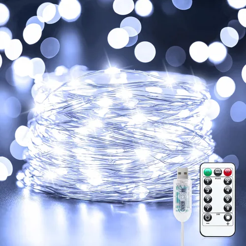 Minetom Guirnalda de luces parpadeantes enchufables, 100 luces LED USB de Blanco puro