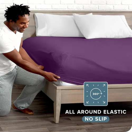 Vista 185 de Bare Home - Sábana bajera ajustable tamaño individual XL, microfibra 1800 muy suave y duradera, para colchones altos; color blanco