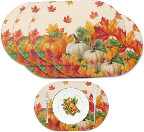 Vista 21 de Blue Flower Dining Table Mats Set of 2 Hummingbird Heat Resistant Placemats Washable and Wipeable Non Slip Place Mat, Waterproof Modern Dining Table