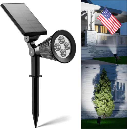 Vista 18 de FALOVE - Luces solares para exteriores, 2 en 1, luz de pared/suelo, luz solar para poste de bandera ajustable, luz de paisaje, iluminación de Cálido
