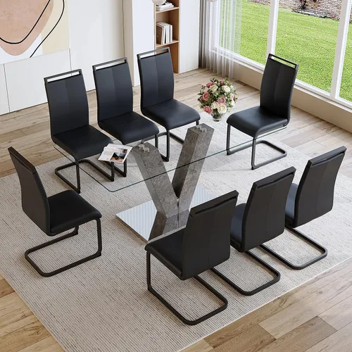 Vista 14 de gopop Juego de mesa de comedor moderna para 6, 7 piezas, mesa de comedor de mármol, mesa de cocina rectangular de 71 pulgadas con 6 sillas tapizadas