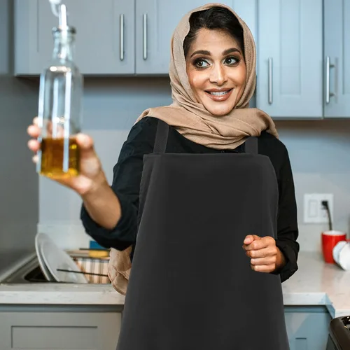 Vista 4 de Adjustable Waterproof Kitchen Apron with Pockets, Black Dishwasher Apron for Cooking, Housework, Restaurant, and Cleaning Use