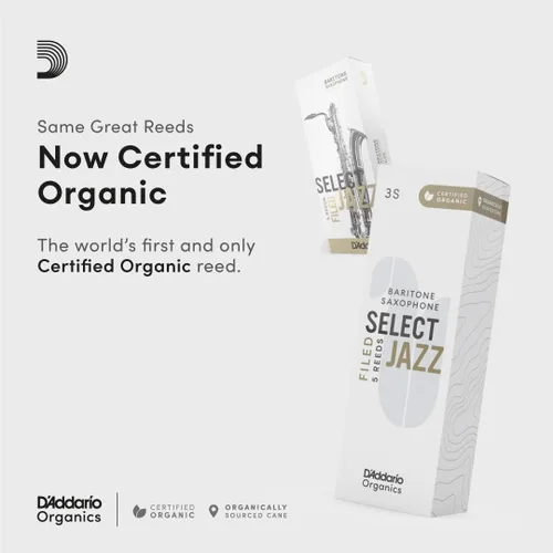 Vista 3 de D'Addario Organic Select Jazz Filed Saxofón 2 medianas, paquete de 5 cañas de saxofón barítono (ORSF05BSX2M)