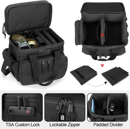 Vista 3 de GOBUROS - Bolsa táctica para arma de campo de tiro con capacidad para 3 pistolas y cerradura TSA, bolsa de lona para arma con 2 estuches pequeños