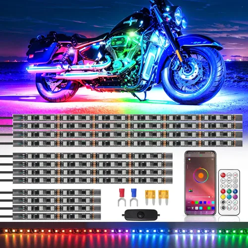 Vista 9 de 8 piezas de kit de luces LED para motocicleta Chasing Dreamcolor con/APP/control remoto RF, señal de giro y freno, tira de luces LED subterráneas