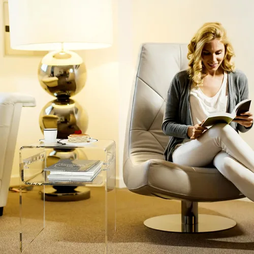 Vista 4 de Mesita de noche acrílica, mesa auxiliar de acrílico transparente, mesa de noche de 2 niveles, mesita de noche moderna para dormitorio, sala