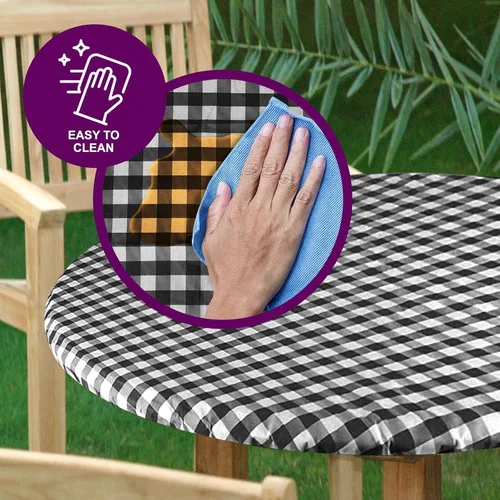 Vista 4 de Sorfey Mantel redondo ajustado con elástico, vinilo con parte trasera de franela, se adapta a mesa redonda de 30 pulgadas, resistente al agua, fácil