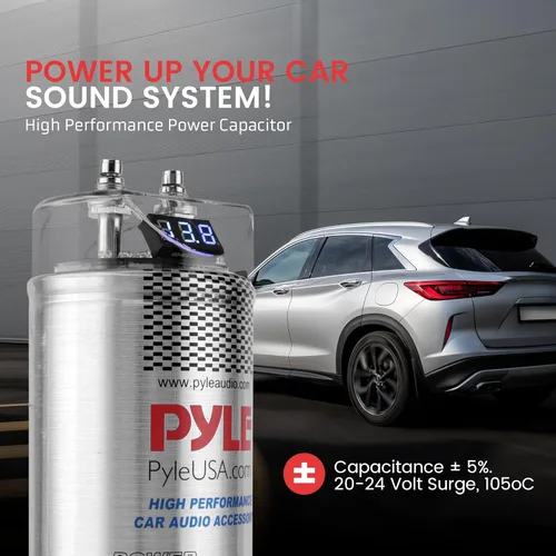 Vista 2 de Pyle PLCAPE50 - Condensador de potencia digital de 5,0 faradios - Accesorio de audio para auto de alto rendimiento con pantalla digital azul