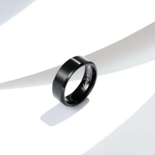 Vista 2 de King Will - Anillo de acero inoxidable de, pulgadas, acabado mate chapado en plata y borde biselado pulido con grabado láser I love you