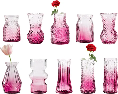 Vista 11 de Jarrón de Vidrio para Flores, Cilíndrico Transparente, Estilo Vintage, Centro de Mesa para Bodas (Transparente, 5 Piezas)