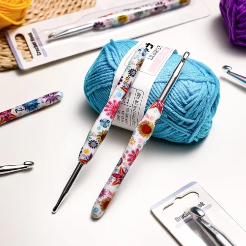 Vista 7 de Gancho de Crochet de 2.25mm, Mango Ergonómico para Manos con Artritis, Agujas de Tejer Extra Largas de Goma Suave para Principiantes y Tejido