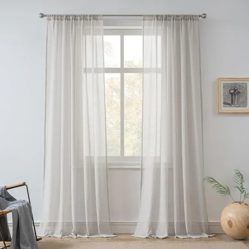 FMFUNCTEX - Cortinas de lino transparentes para dormitorio, cortinas grises de 63 pulgadas de largo para sala de estar, cortinas de ventana mezcla