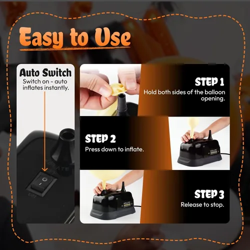 Vista 6 de Bomba de globo eléctrica, bomba de aire infladora de globos de doble boquilla, inflado rápido y fácil para decoraciones de fiestas, cumpleaños