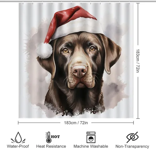 Vista 2 de Juego de 4 cortinas de ducha de baño de Labrador de chocolate, gorro de Papá Noel, juego de cortinas de ducha antideslizantes y tapete de inodoro