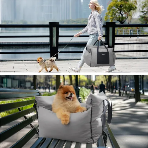Vista 6 de Lesure Asiento de automóvil para perros pequeños - Asiento elevador suave para perros con bolsillo de almacenamiento y correa de seguridad con clip