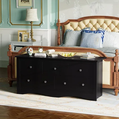 Vista 2 de Furmax Cómoda para dormitorio, 5 cajones de madera, cómoda, para TV de hasta 65 pulgadas, mueble de almacenamiento para TV para pasillo y entrada